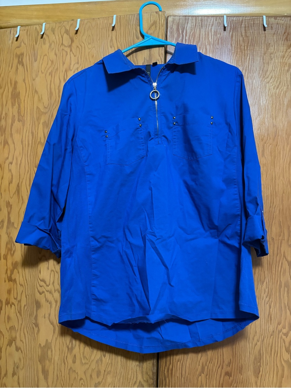Womens Royal Blue Zip-Front Blouse